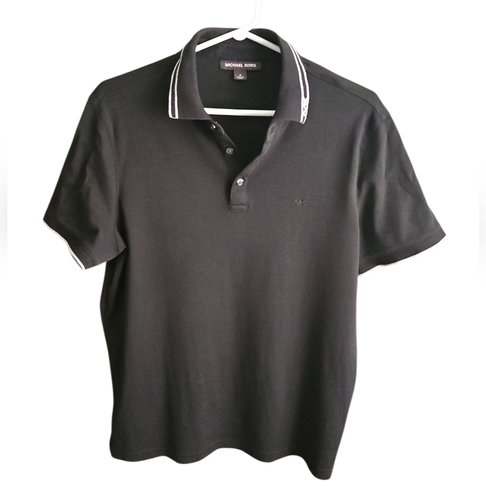 Michael Kors Medium Men's Black Polo Shirt with Ribbed Collar